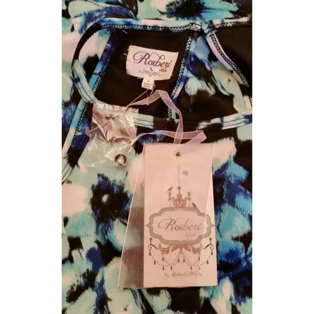 Blue Floral Halter Neckline Midi ModCloth Dress with Sheer Waist by Roxberi